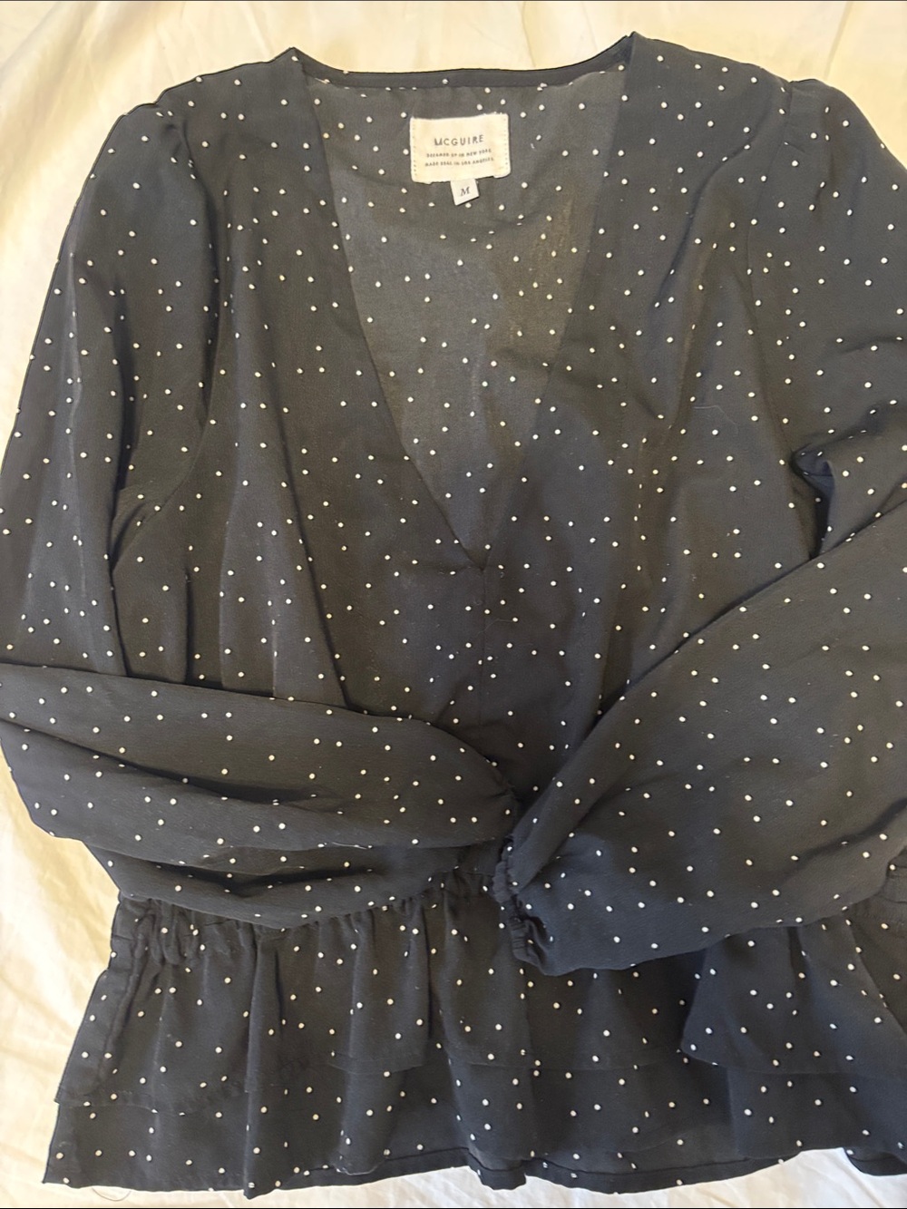 McGuire Black Polka Dot V-Neck Blouse